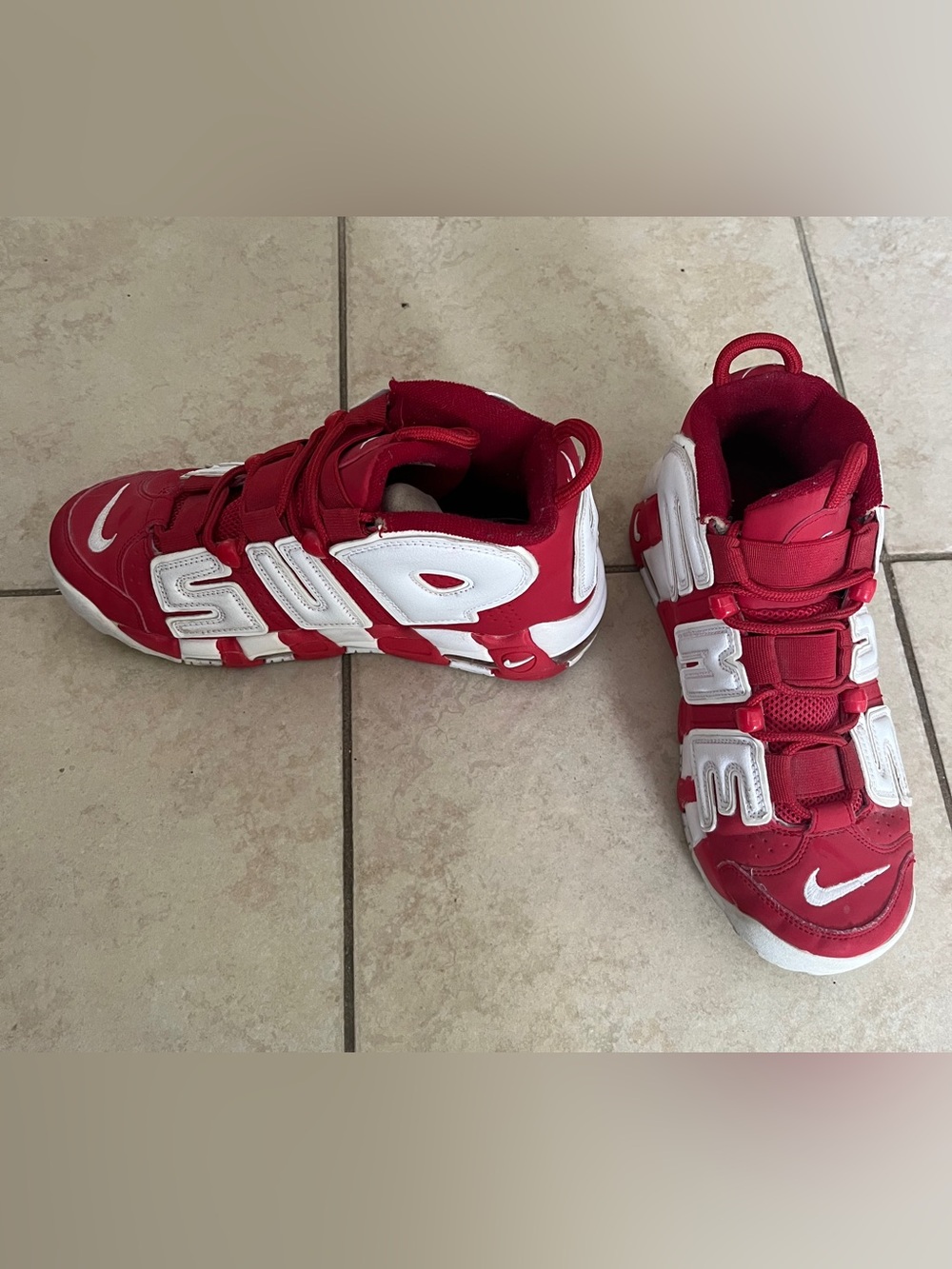 Men’s Nike Red and White Air Uptempo Basketball Shoes